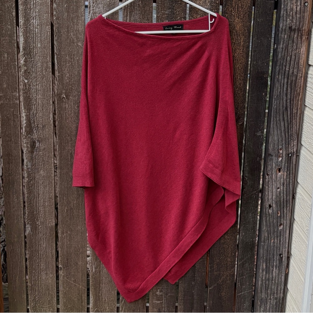 Loving Thread By Viverano 100% Organic Cotton Knit Boatneck Poncho In Red